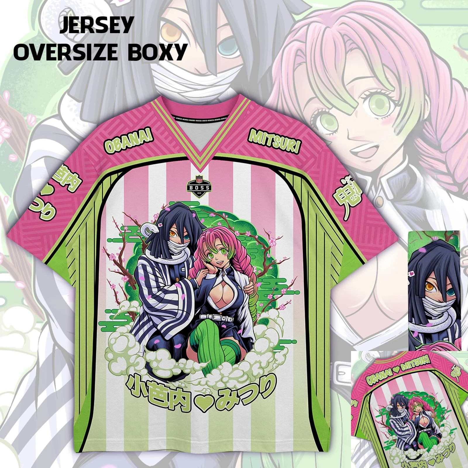 Jersey Demon Slayer Obanai und Mitsuri Anime Series Jersey Koreanischer Stil Baseball Hockey Oversize T-Shirt Täglich Unisex Tops T-Shirt