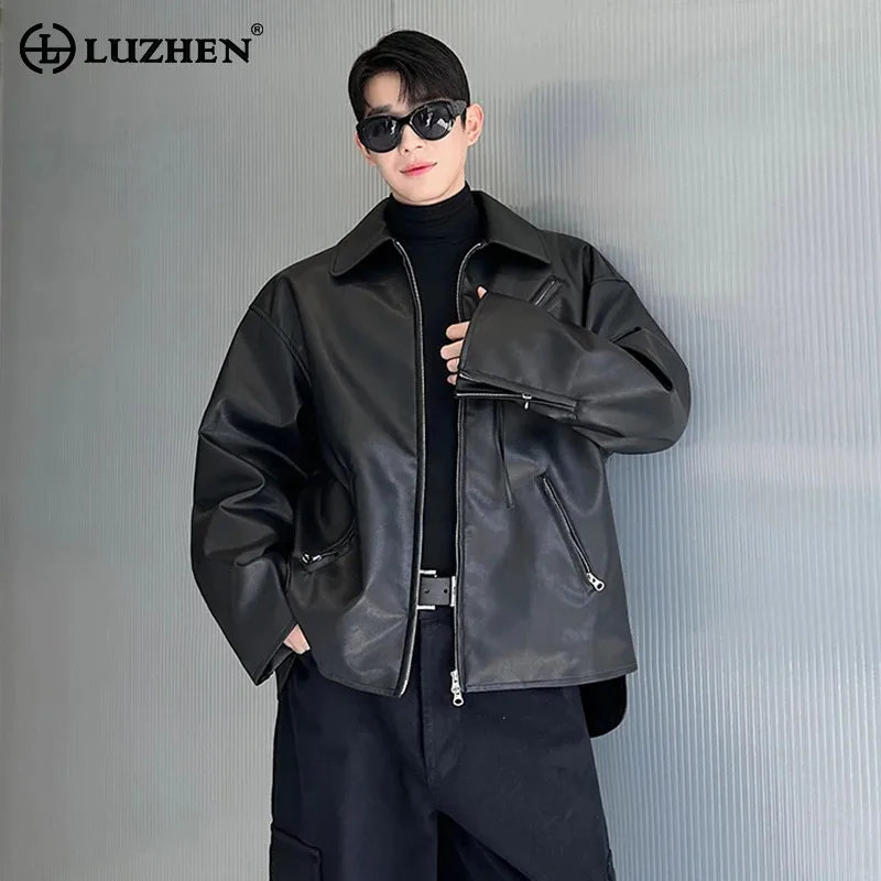 

LUZHEN 2025 Autumn New Zipper Pockets Decorate High Quality Leather Jacket Men's Fashion Original Handsome Korean Clothes JY4123