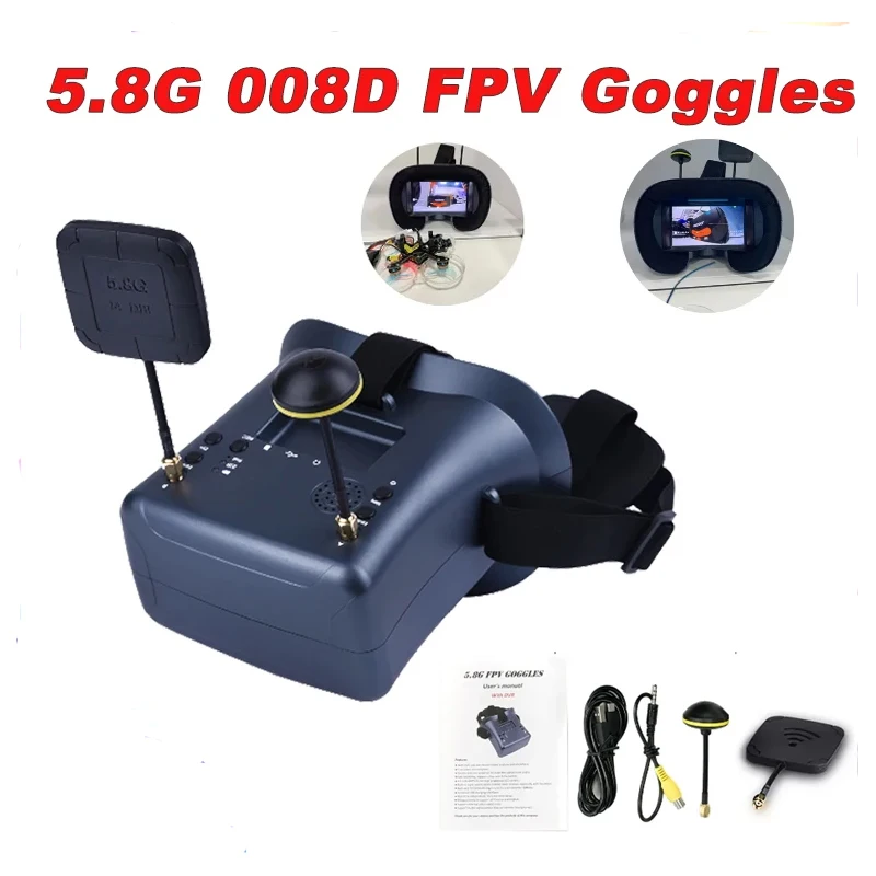 

008D PRO FPV Goggle 5,8 ГГц 40-канальный приемник с DVR 3,7 В/2000 мАч Аккумулятор 4,3-дюймовый HD ЖК-дисплей 16:9 для гоночного дрона Micro BWhoop Drone