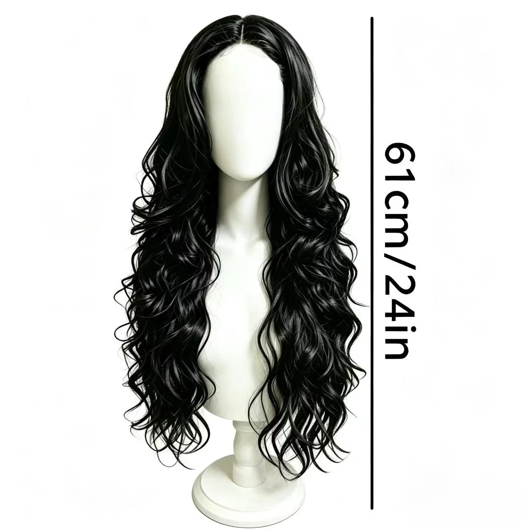 Long Wave Curly Black Synthetic Wig, Suitable for Birthday Parties, Heat-Resistant Fiber Materials, Role-Playing, Carnivals