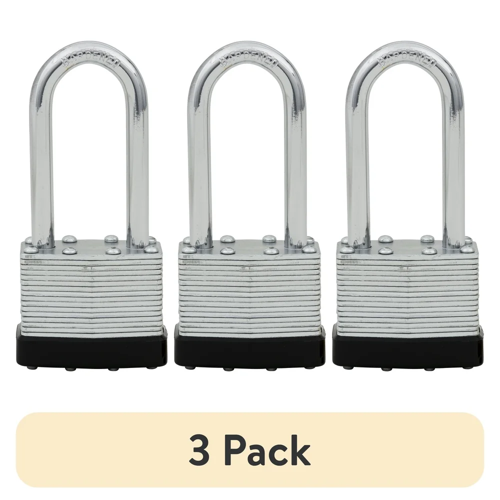 

3 Pack 40mm Laminated Steel Keyed Padlock Heavy Duty with 2 1/2in Shackle Anti Cutting Dual Lever Security Bumper Included