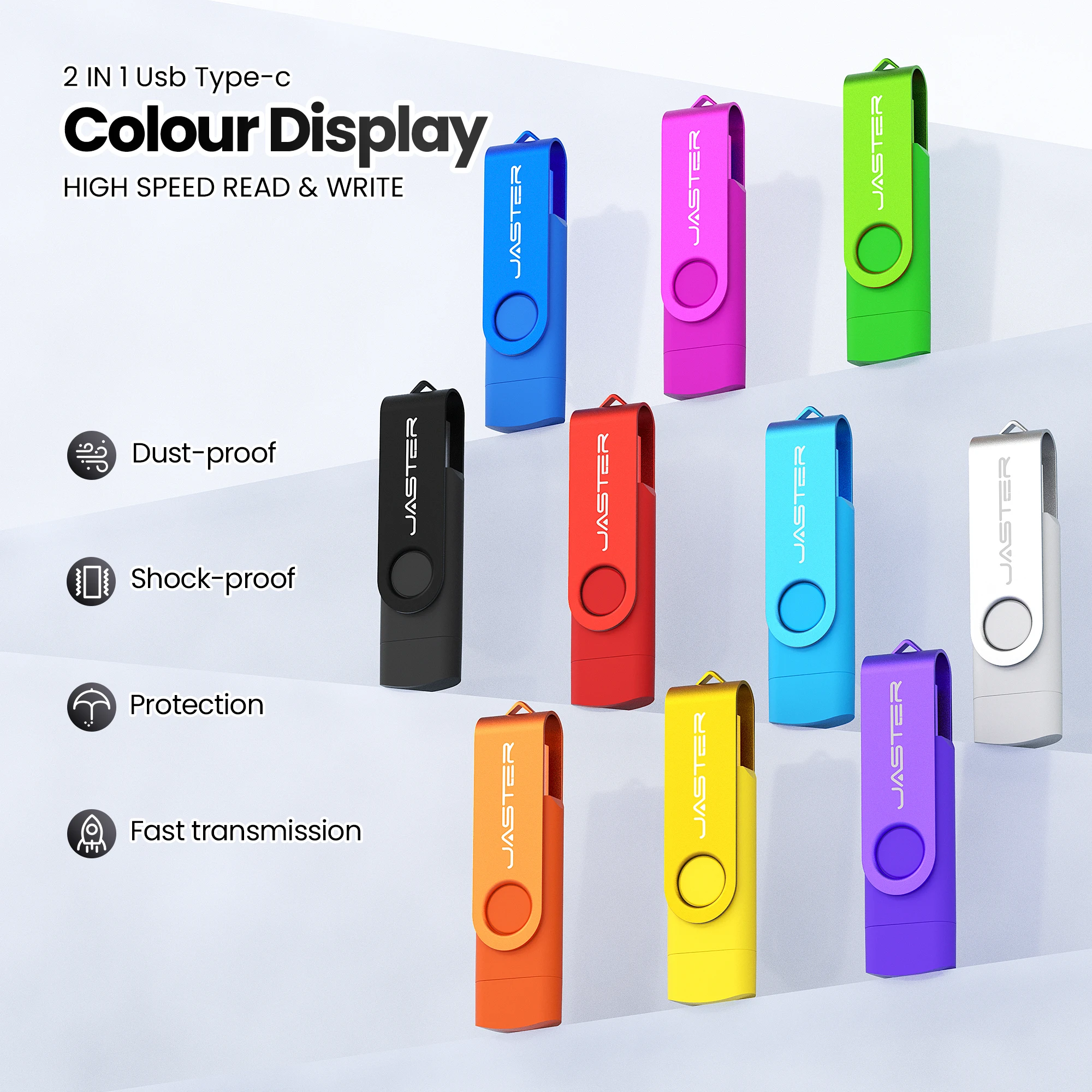 Blue USB fFlash Drive 2 IN 1 TYPE-C Memory Stick 360 ° Rotation Test Drive 128GB 64GB 32GB  suitable for mobile phones computers
