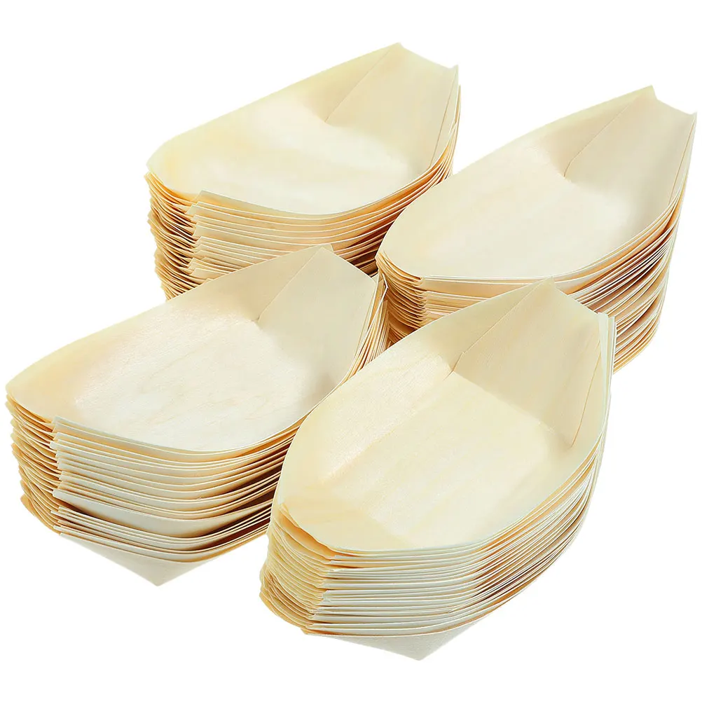 

150pcs Disposable Sushi Boat Plates 13 5cmx7 7cm Pine Containers Snack Tray Party Supplies Wooden Bowls Safe Eco