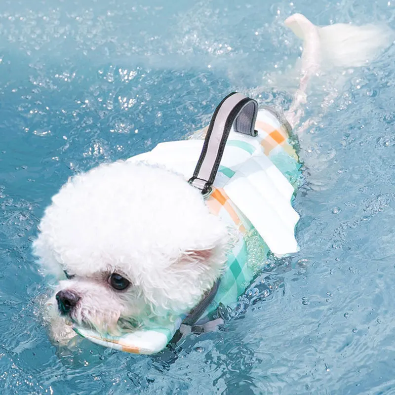 Plaid Dog Life Jacket High Buoyancy Puppy Flotation Vest with Rescue Handle Adjustable Pet Safety Lifevest for Water Activities view 2
