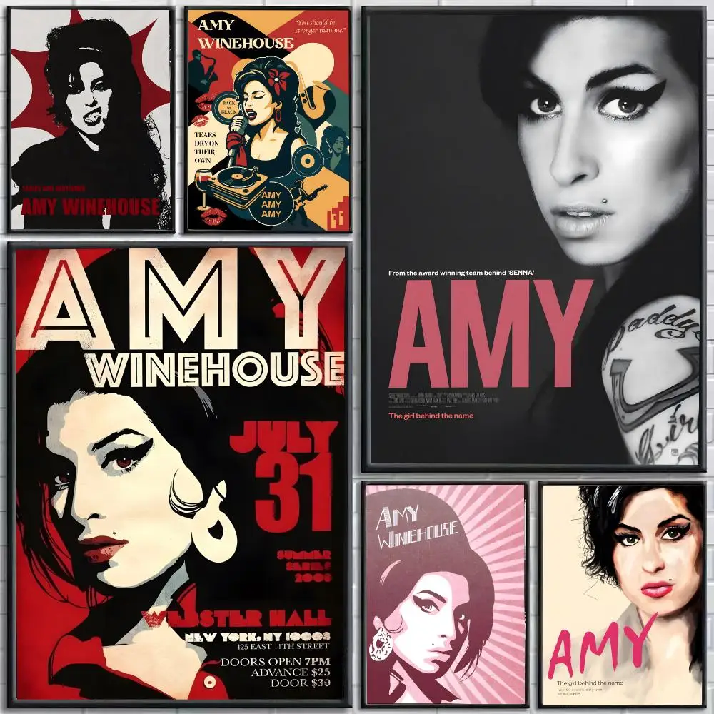 Singer Amy Winehouse Poster Self-Adhesive HD Mural Wall Decals, Living Room Bedroom Home Decor Gift
