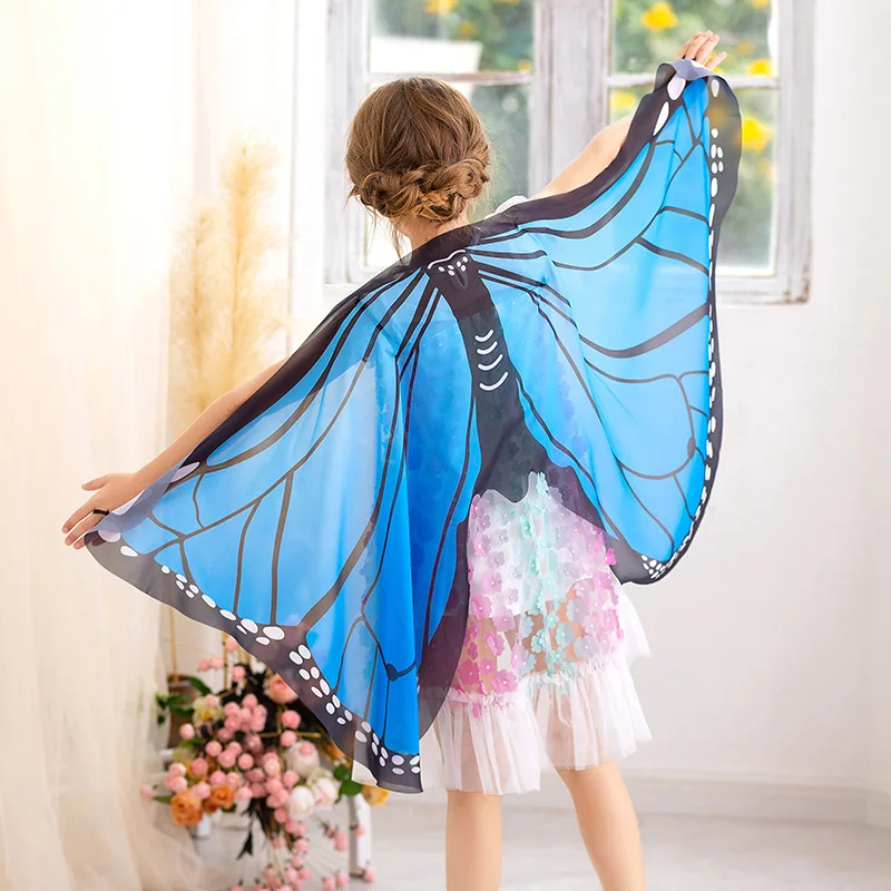 Mantello da folletto Ali di farfalla Mantello Fantasia Ragazze Scialle da fata Vestito per bambini Costume Natale Halloween Festival Forniture per feste Cosplay