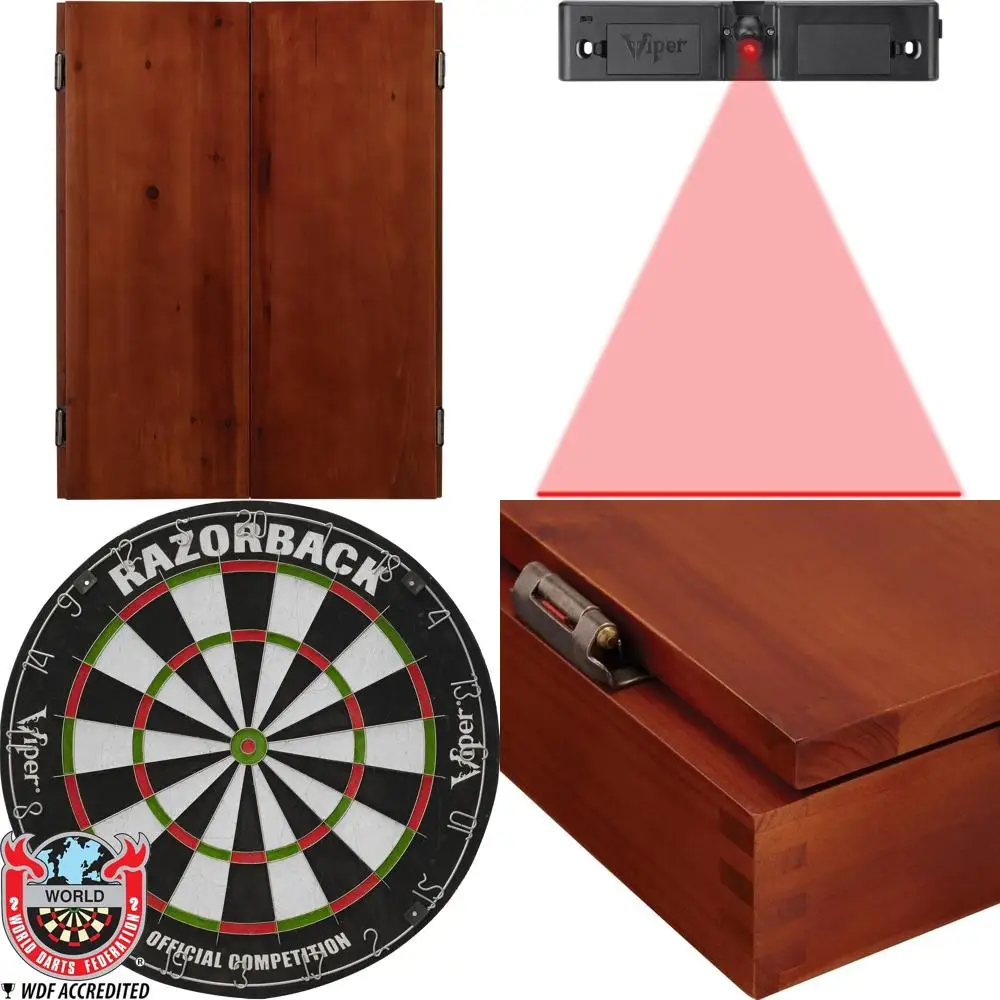 

Premium Cinnamon Solid Wood Cabinet with Sisal/Bristle Dartboard and Razorback Dart Set