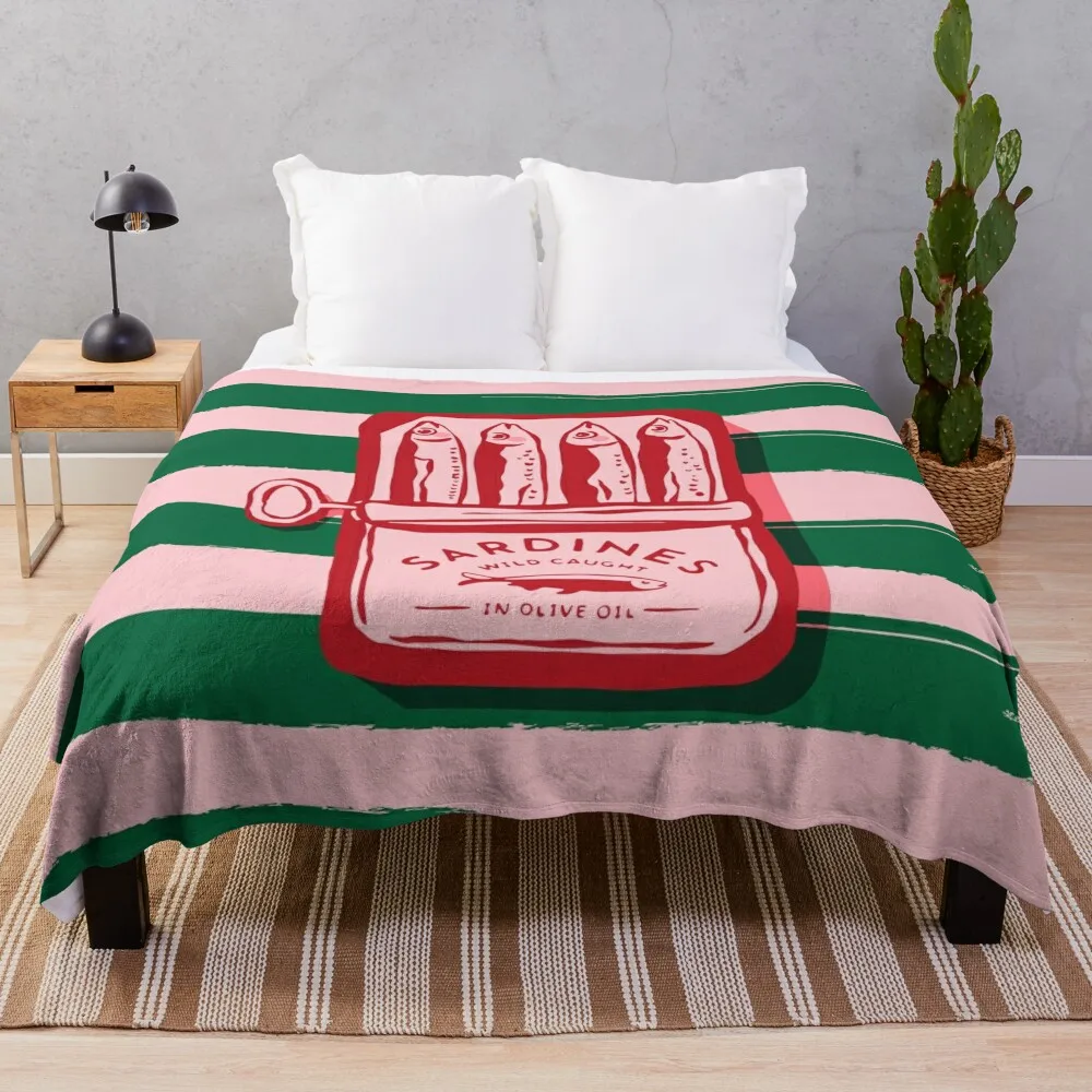 

Sardines, colourful maximalist vintage food design Throw Blanket Portable Lightweight Blanket for Travel Camping