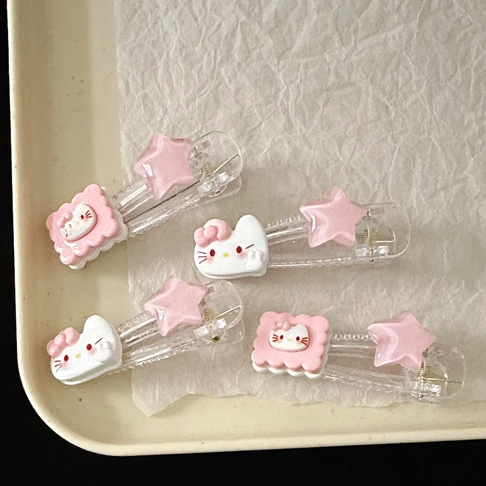 

2PCS Kid's Headdress Cute Pink Cat Stars Duck Beak Hairpin Cartoon Sweet Soft Girl Wind Side Clips Hair Accessories