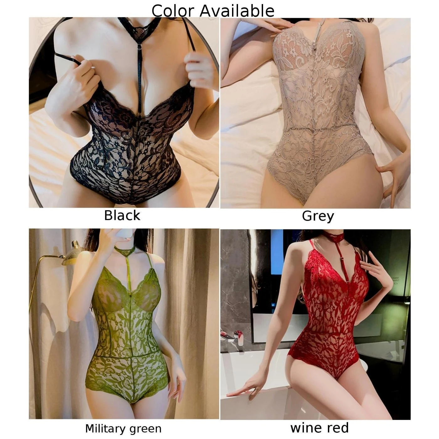 Fashion Women Sexy Lace Suspenders Solid Bodysuit Pajamas Sexy Tight Backless See Through Jumpsuits Hollow Lingerie Clubwear