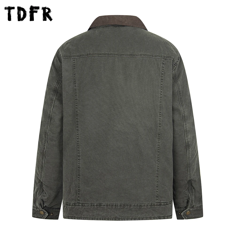 تقسم التلبيب البضائع مبطن سترة رجالي متعددة جيب الخريف الشتاء الرجعية غسلها المتعثرة طويلة الأكمام ملابس خارجية رجل