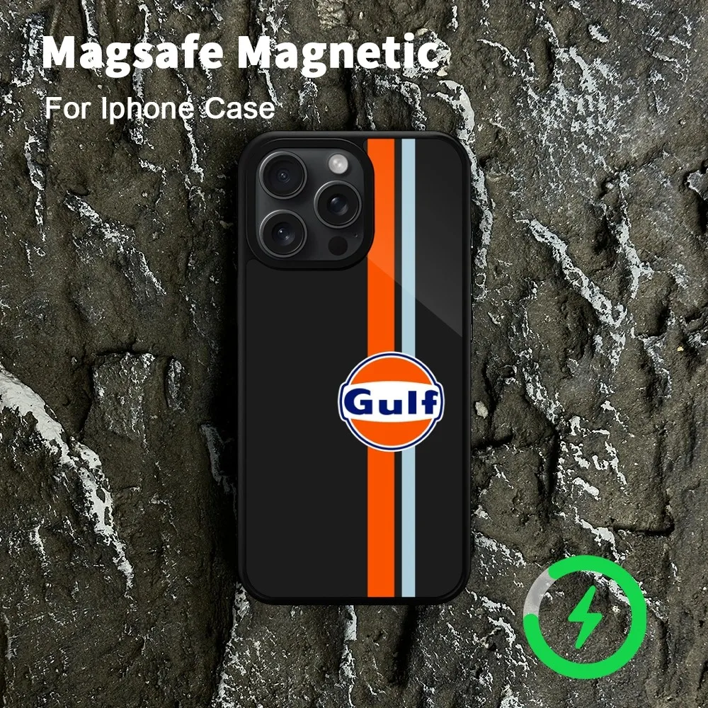 Gulf Racing Car Phone Case For iPhone 15 14 13 12 11 Pro Max Plus Magsafe Magnetic Wireless Charging Cover