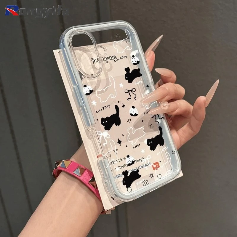

Cute Cartoon Cat Rabbit Line Phone Case For Honor Magic 7 Lite 6 5 4 Lite 5G 4G Color Border Clear Cover