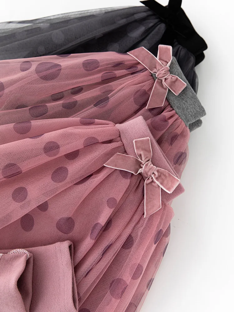 Autumn Spring Girls Lace Cotton Dot Leggings Dress Kids 3-9Y Skirt 100-150 Students New Delivery Children's Clothing
