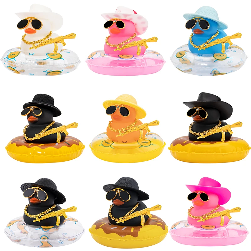 Car Duck Rubber Duck, for Car Dashboard Decoration Accessories with Hat Swim Ring Necklace Sunglasses