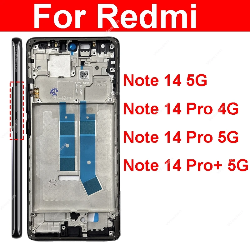 

For Xiaomi Redmi Note 14 14 Pro Plus 4G 5G LCD Front Frame Middle Frame Housing With Power Volume Side Button Parts Repair