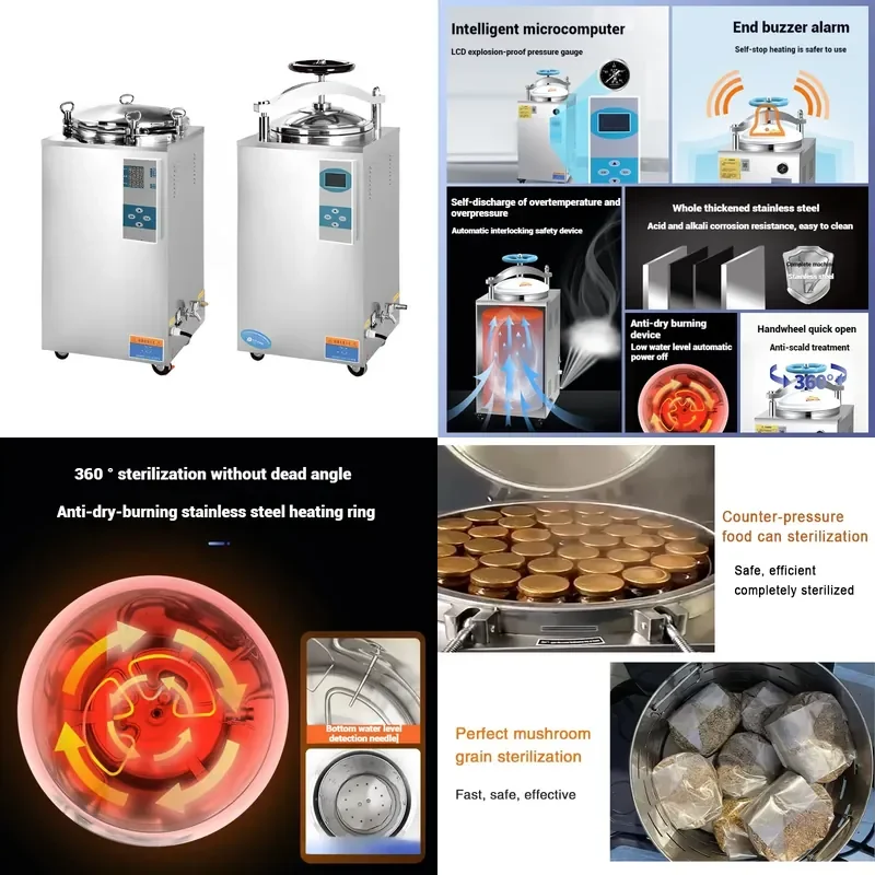 for Weiai 35L Industrial Vertical Steam Sterilizer Food Bottle Mushroom Bottom Bag Cooker Autoclaved Steam Sterilization