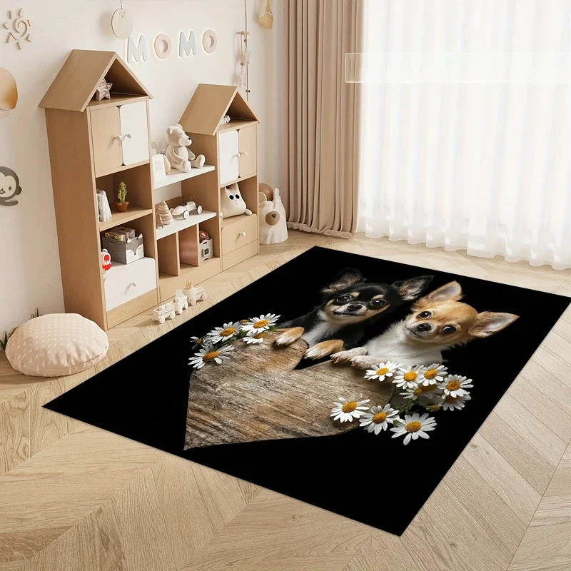 Cute Chihuahua Dog Pattern Rug Adorable  Decor Carpet Anti Slip Mat for Entryway Living Room Bedroom Pet Themed Home Decor