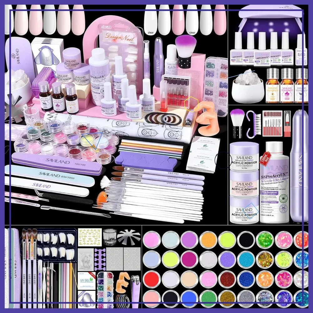 

Complete Acrylic Nail Kit for Beginners with Training Mat, Art Brush, Drill, Polish & Dryer for Nail Extension Carving