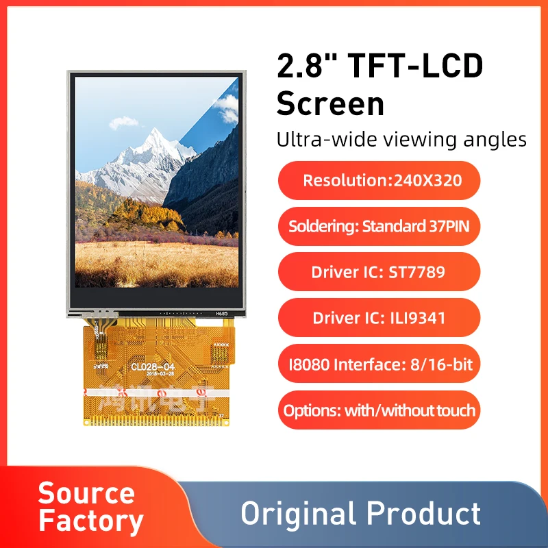 2.8 inch lcd display MCU parallel port I8080 8/16 bit touch screen IPS tn Superwide ILI9341 esp32 display 37Pin soldering ST7789