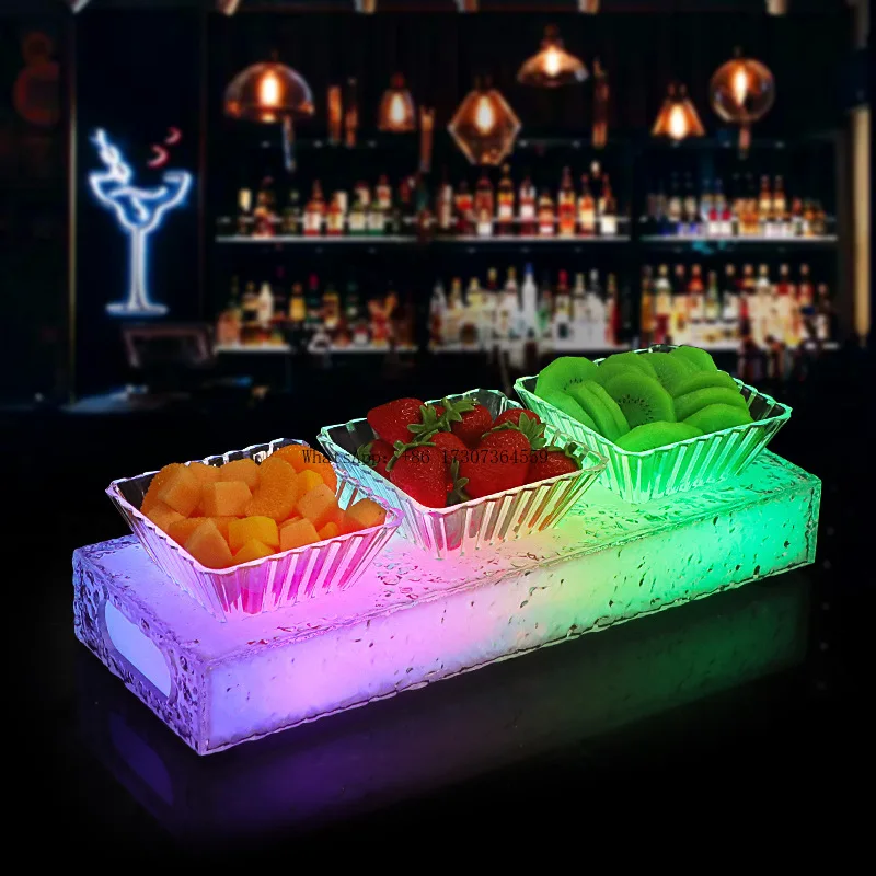 

Bar KTV special fruit tray holder multi-grid snack plate ice pattern frozen acrylic LED luminous grid fruit tray holder