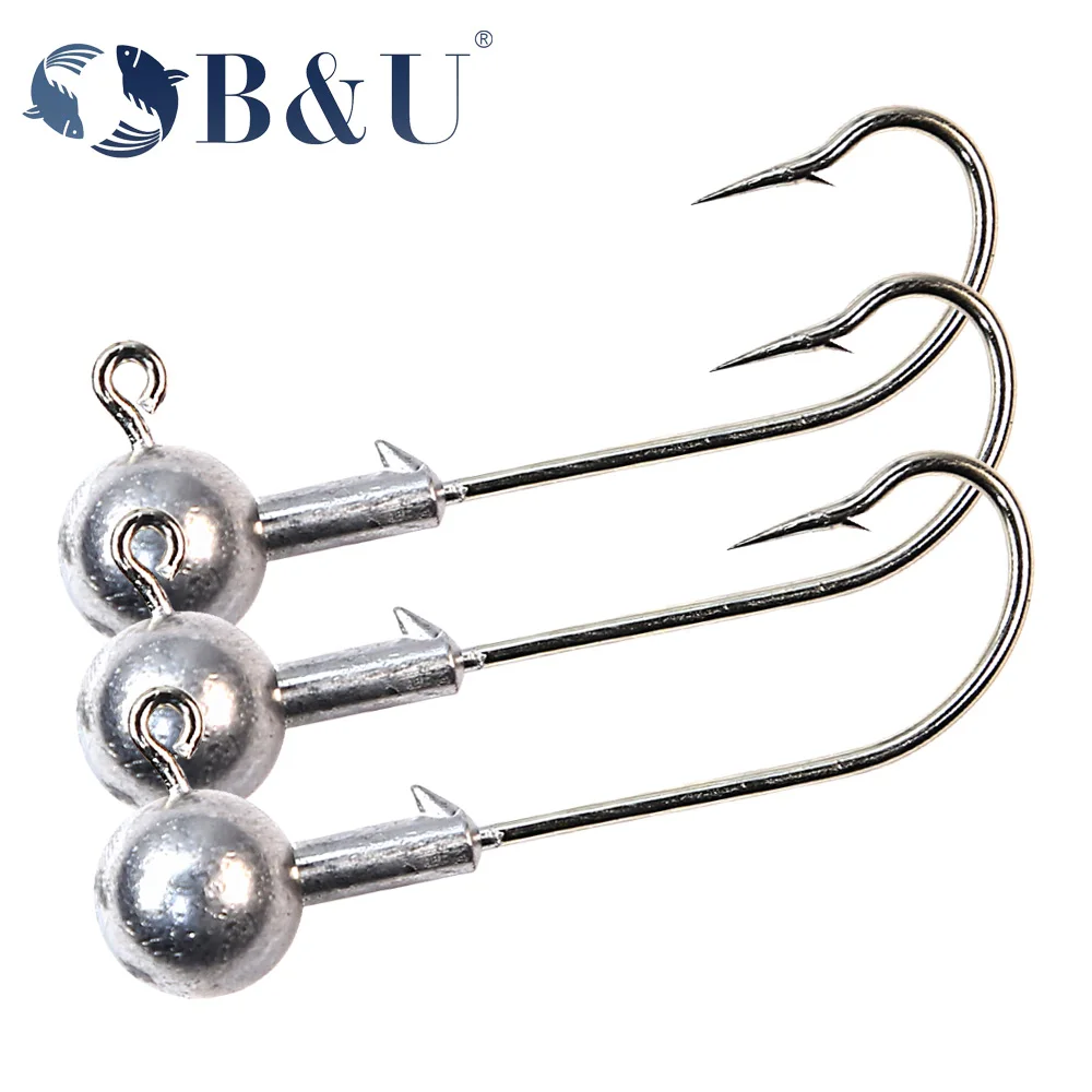 

B&U 5pcs NED jig head Long Shank hook 7g-25g Round Ball High Carbon Steel Hook Weedless For Soft Worm Fishing