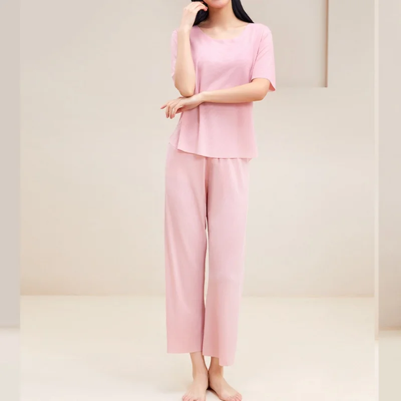 2Pcs/set Women And Men Summer Spring Pajamas Shorts Pants Short Sleeve Homewear Loose Couple Thin O-neck Loose Solid School