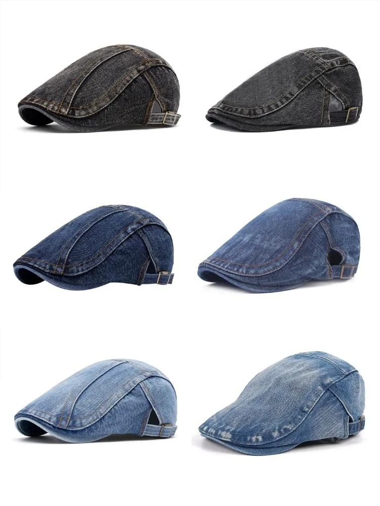 Béret rétro quatre saisons pour hommes et femmes, mode britannique, couture à huit caractères, casquette à visière en Denim délavé, chapeau avant tendance