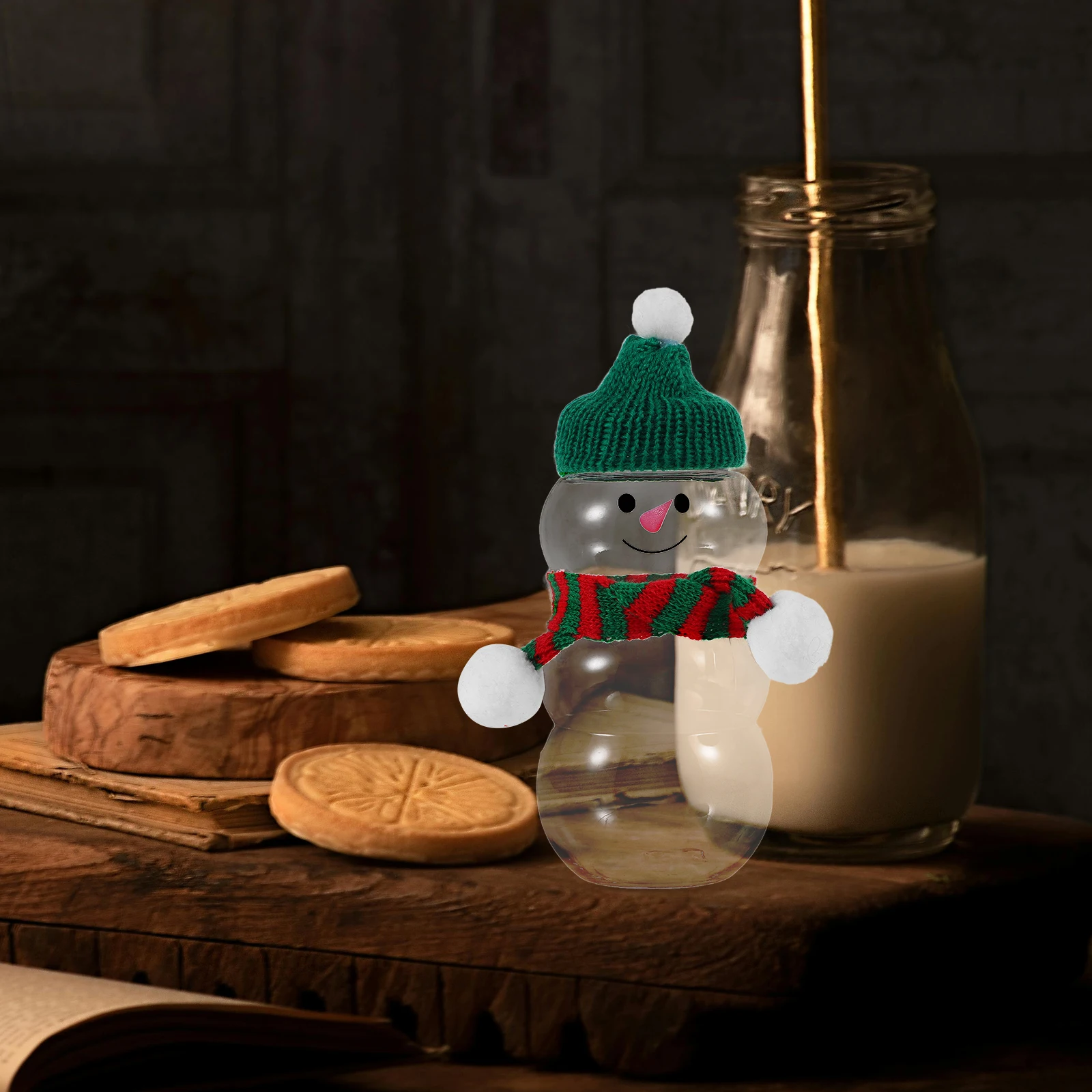 

6 set Snowman Bottle Reusable Mini Plastic Beverage Dispensers Xmas Juice Water Leak Proof Christmas Home Party