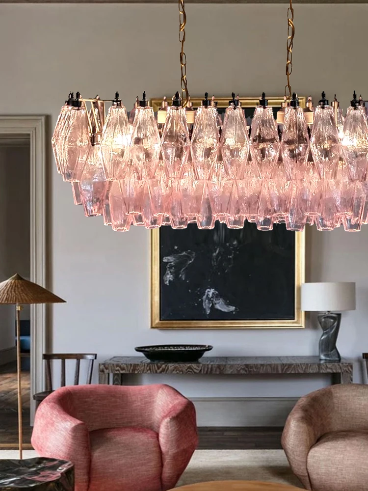 

Pink Clear Glass Medieval Style Chandelier Led Home Decor European Pendant Lights Ceiling Hanging Lamp Living Room Lustre Luxury
