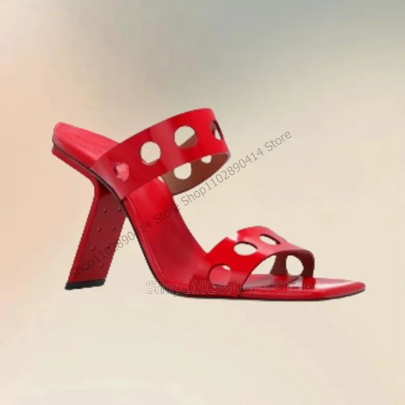 

Red Hollow Design Open Toe Strange Style Heels Slippers Slip On Women Shoes Novel Fashion Party Banquet 2023 Zapatos Para Mujere