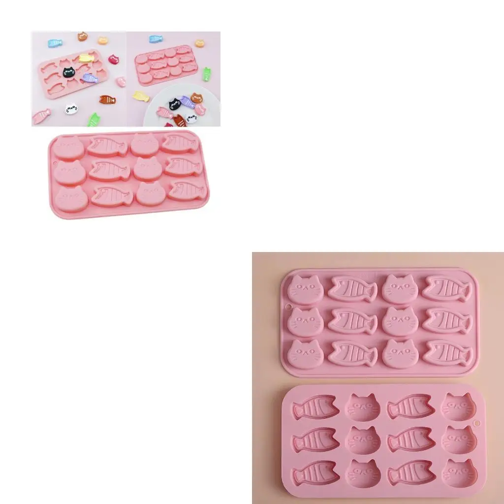 G92C 12 Cavities Kitten And Fish Ice Silicone Maker Molds For Handmade Ice Chocolate