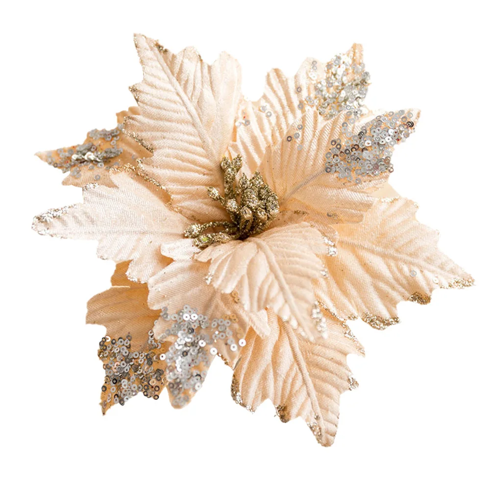 

Simulation Christmas Flower Decor Artificial Glitter Cloth-Made Flower For Tree Hanging Ornament Festival Party Home Decoration