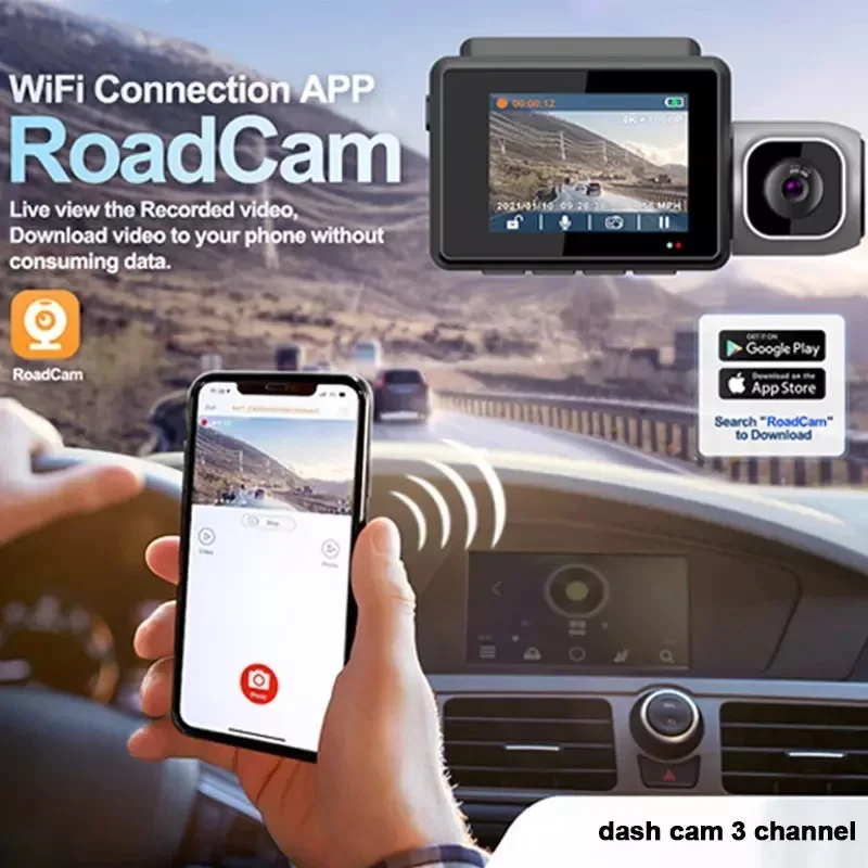 2026 New Optional Cameras 3 Rear View Mirror Auto Front And Inside Car Black Box Lens IR Night Vision 24hr Parking 4K Dash Cam