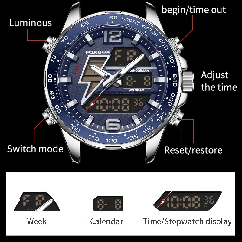 LIGE Fashion Luxury Dual Digital Display Watch Stainless Electronic Men\'s Watches Waterproof Auto Date Business Casual Clock+Box