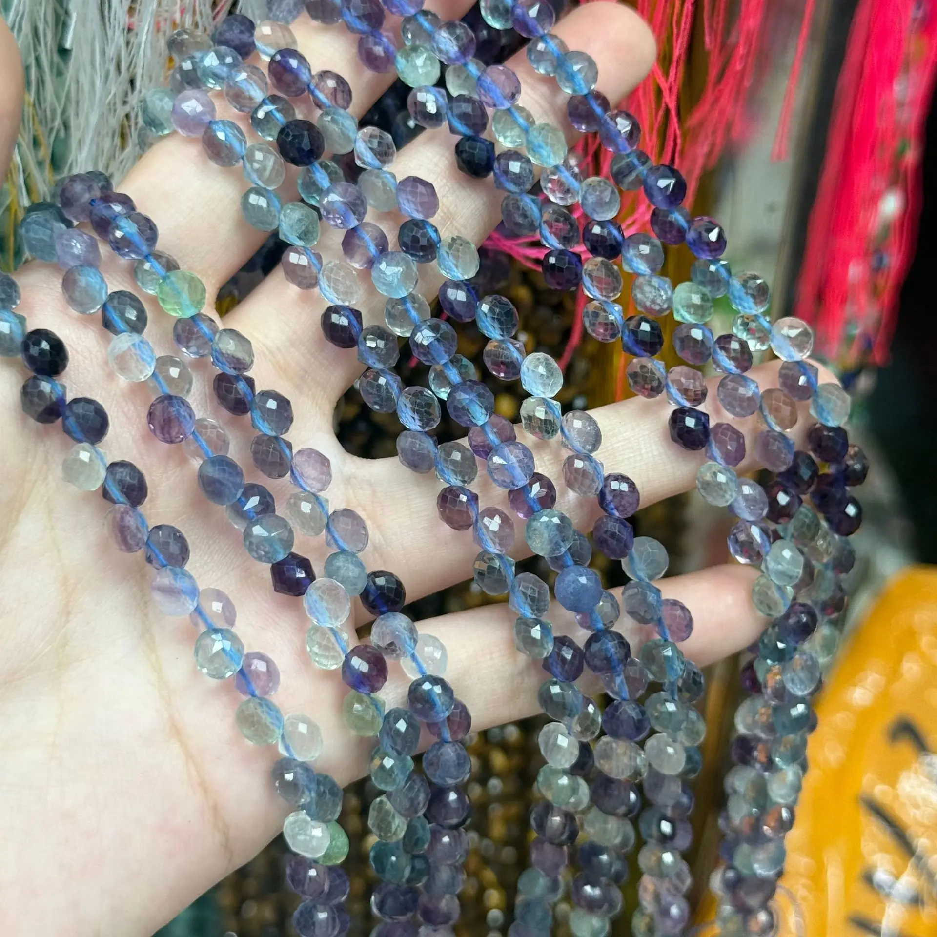 1 Strand 5.5mm Natural Rainbow Fluorite Faceted Round Beads Loose Gemstone Beads for DIY Bracelet Necklace Jewelry Making