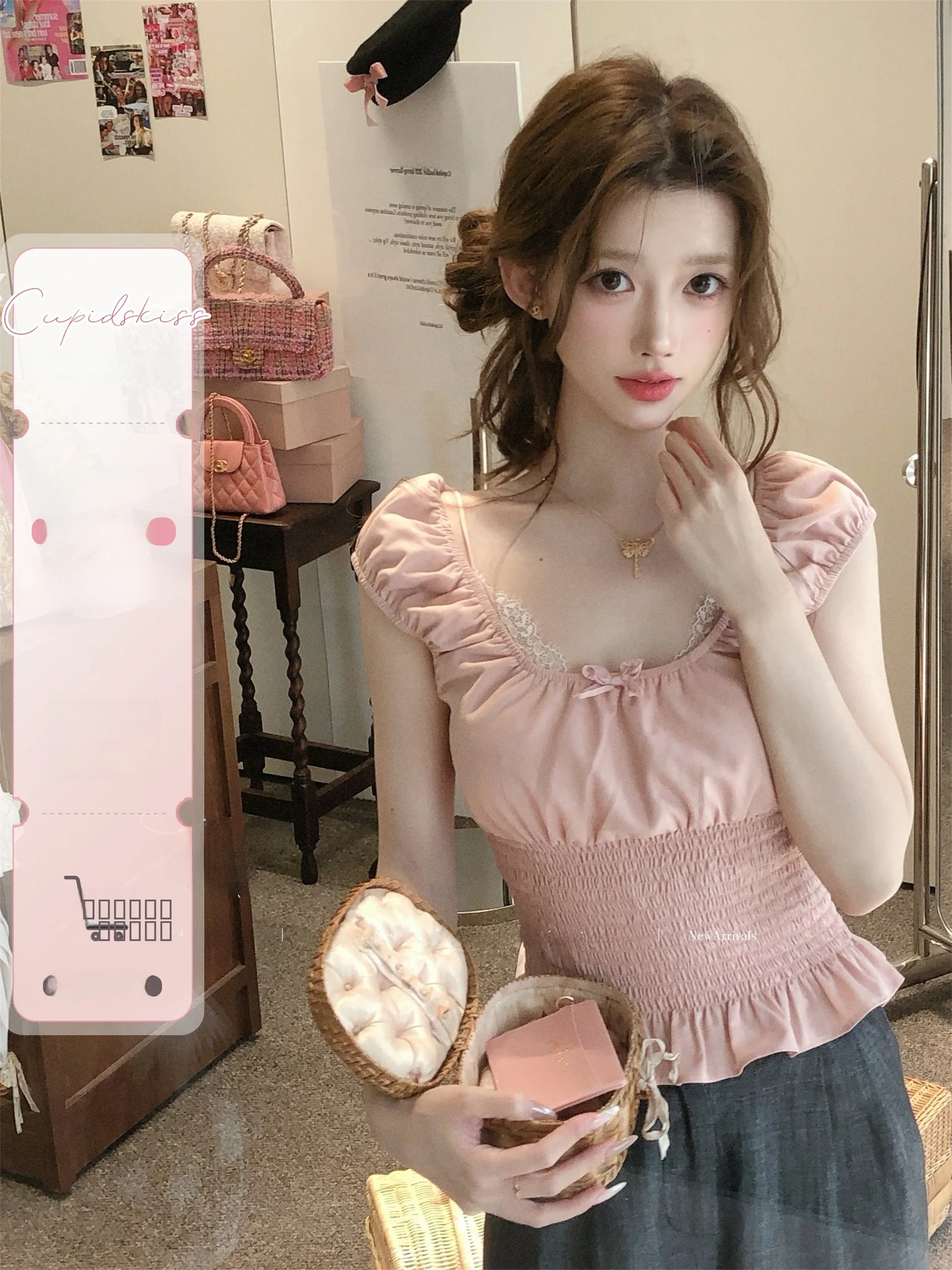 

Retro Vest Top And Bot Set for Girls Cotton Blend Summer Outfit ort Sve U Neline Commute Sle Pure Color Design