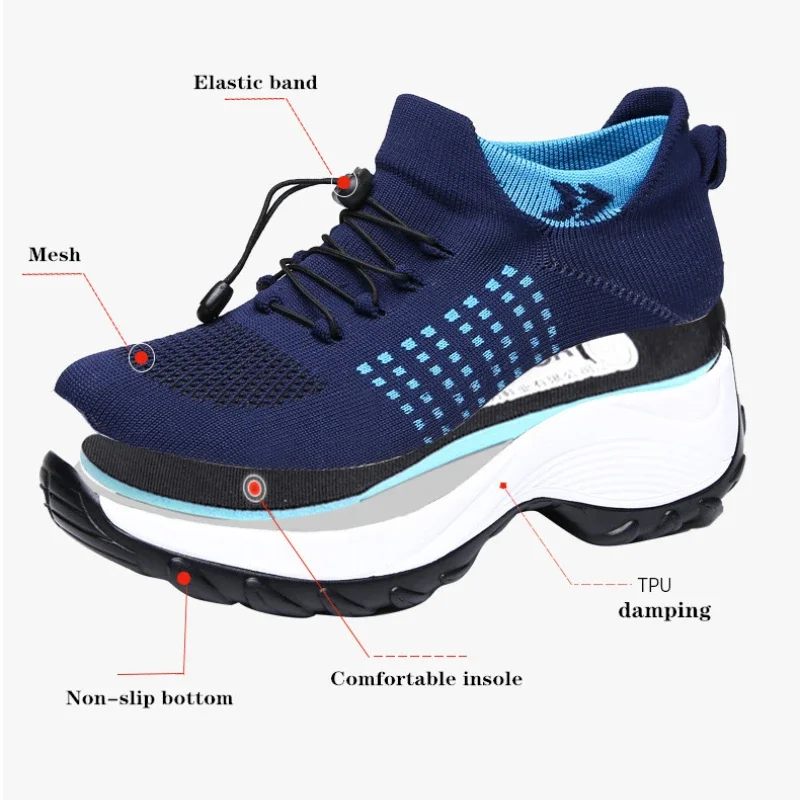 Women Walking Trainers Fashion Fly Weaving Sock Sneakers Breathe Comfortable Nursing Shoes Casual Platform Loafers Non-Slip