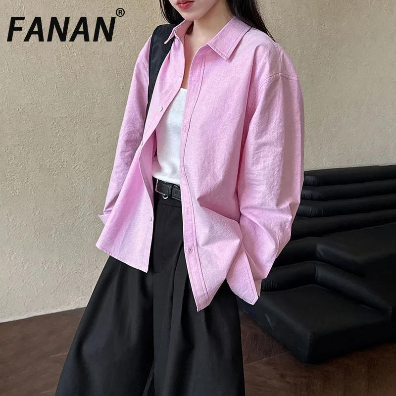 

FANAN минимализм, рубашки с длинными рукавами для женщин, однобортные однобортные повседневные свободные блузки с лацканами, женские топы, весна 2024, новая мода
