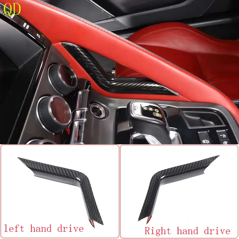For Jaguar F-TYPE 2013+ car gear side L-shaped decorative strip sticker interior protection accessories 1Pcs Real carbon fiber