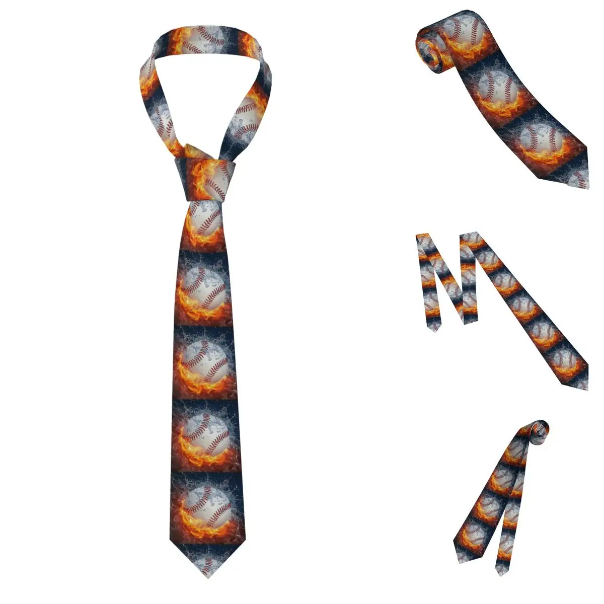 Baseball In The Fire And Water (4) Necktie for Men Silk Polyester Slim Neck Ties Wedding Business Tie Classic Gravatas