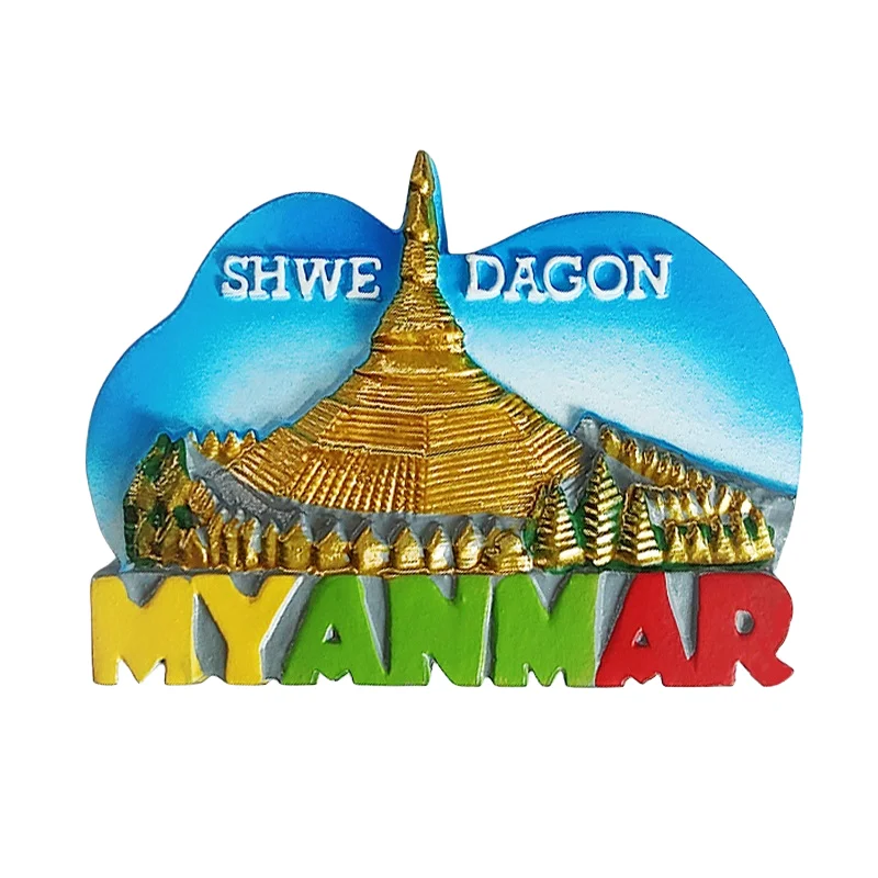 Handmade Painted Myanmar Yangon Grand Pagoda 3D Fridge Magnets Tourism Souvenirs Refrigerator Magnetic Stickers Gift