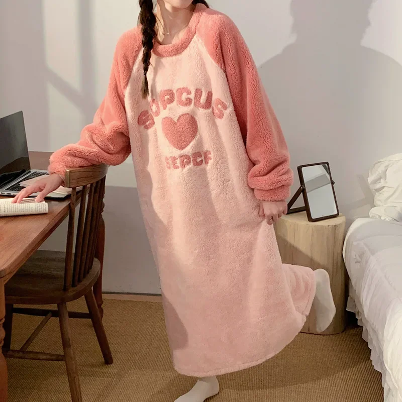 Plus Size 5XL Flannel Female Nightgown Sleepwear Thicken Coral Fleece Loungewear Autumn Winter Flannel Warm Home Dressing Gown