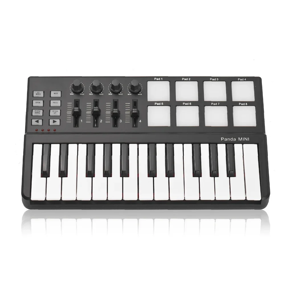 Portable 25 Keys USB Keyboard MIDI Controller With Colorful Drum Pad Panda MINI