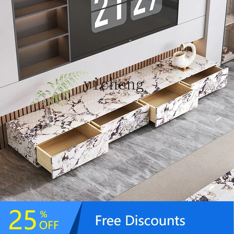 

ZC TV cabinet, new black minimalist high-end living room, wall floor cabinet, rock slab floor TV cabinet