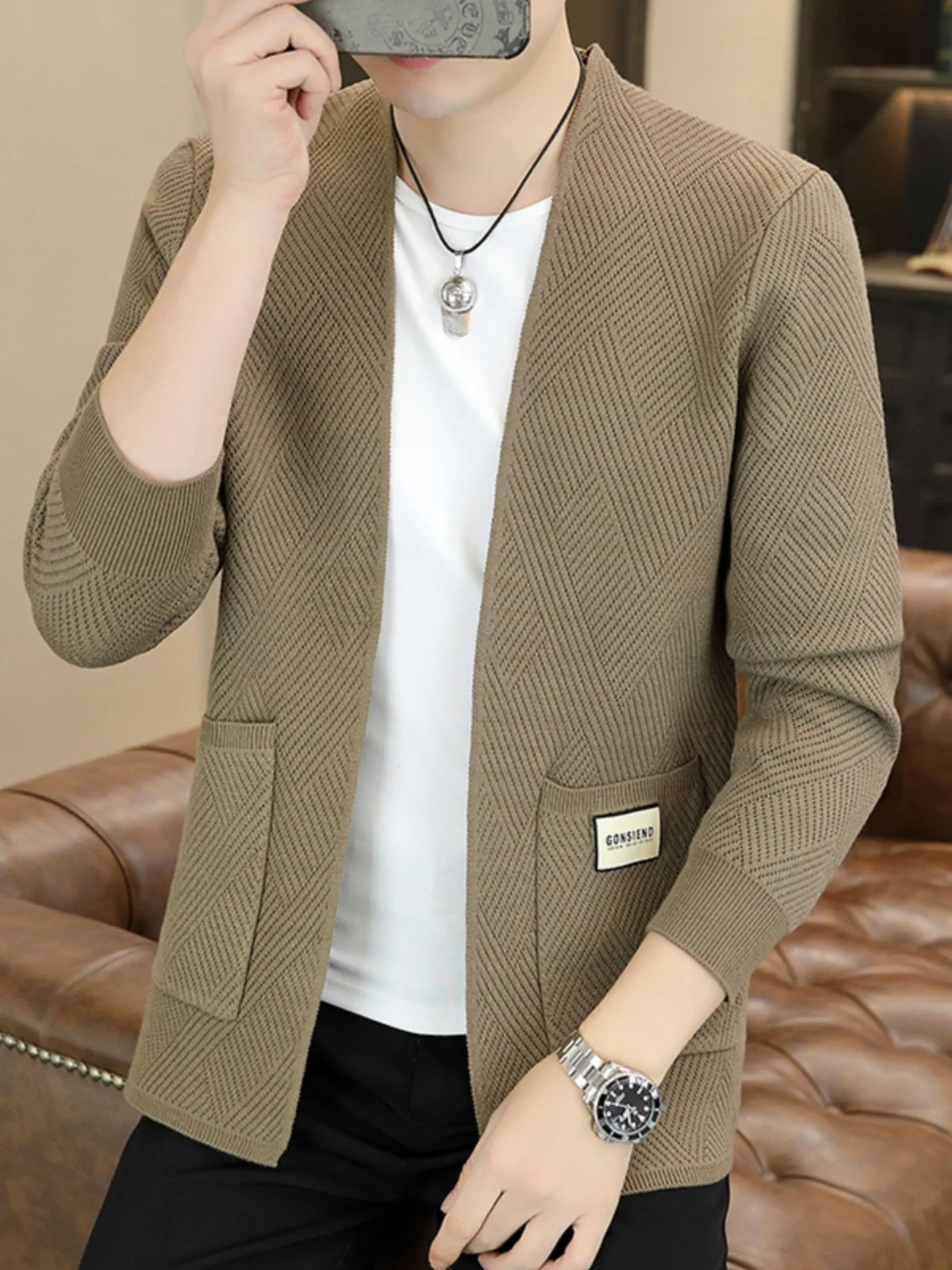 

Весна-Осень 2024, вязаный ор Кардиган, мужской тюнер, модная брендовая повседневная молодежная ветровка высокого класса для мужчин