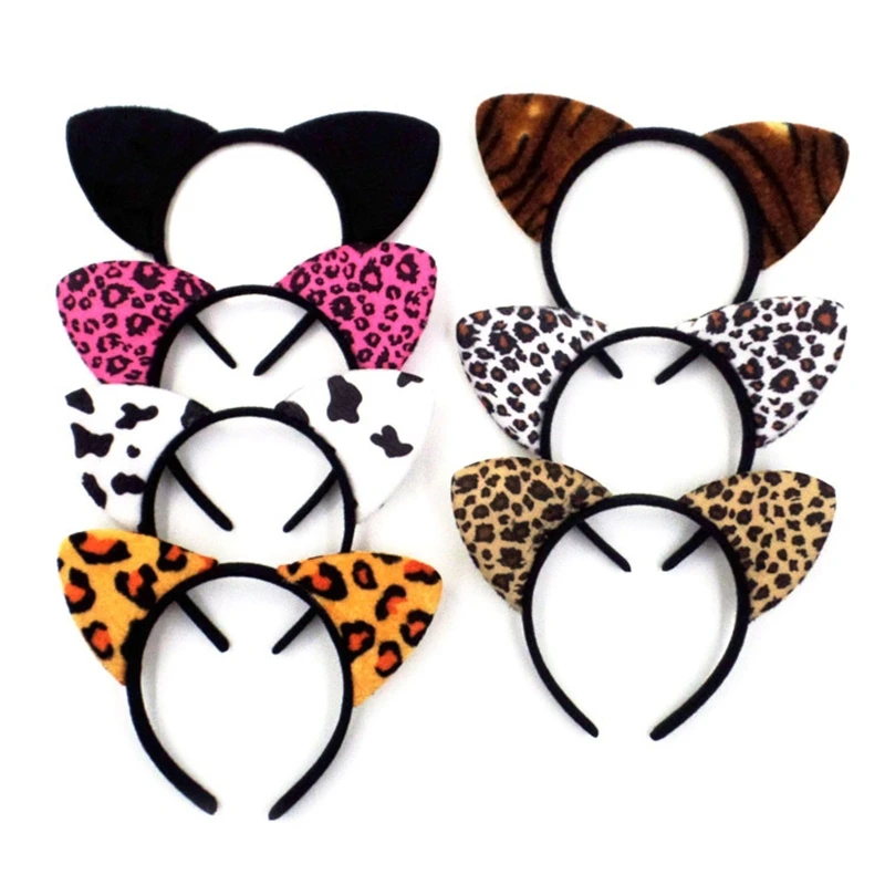 Leopardo para gato orelha bandana noite festa anime vaca tigre impressão hairband menina transporte da gota