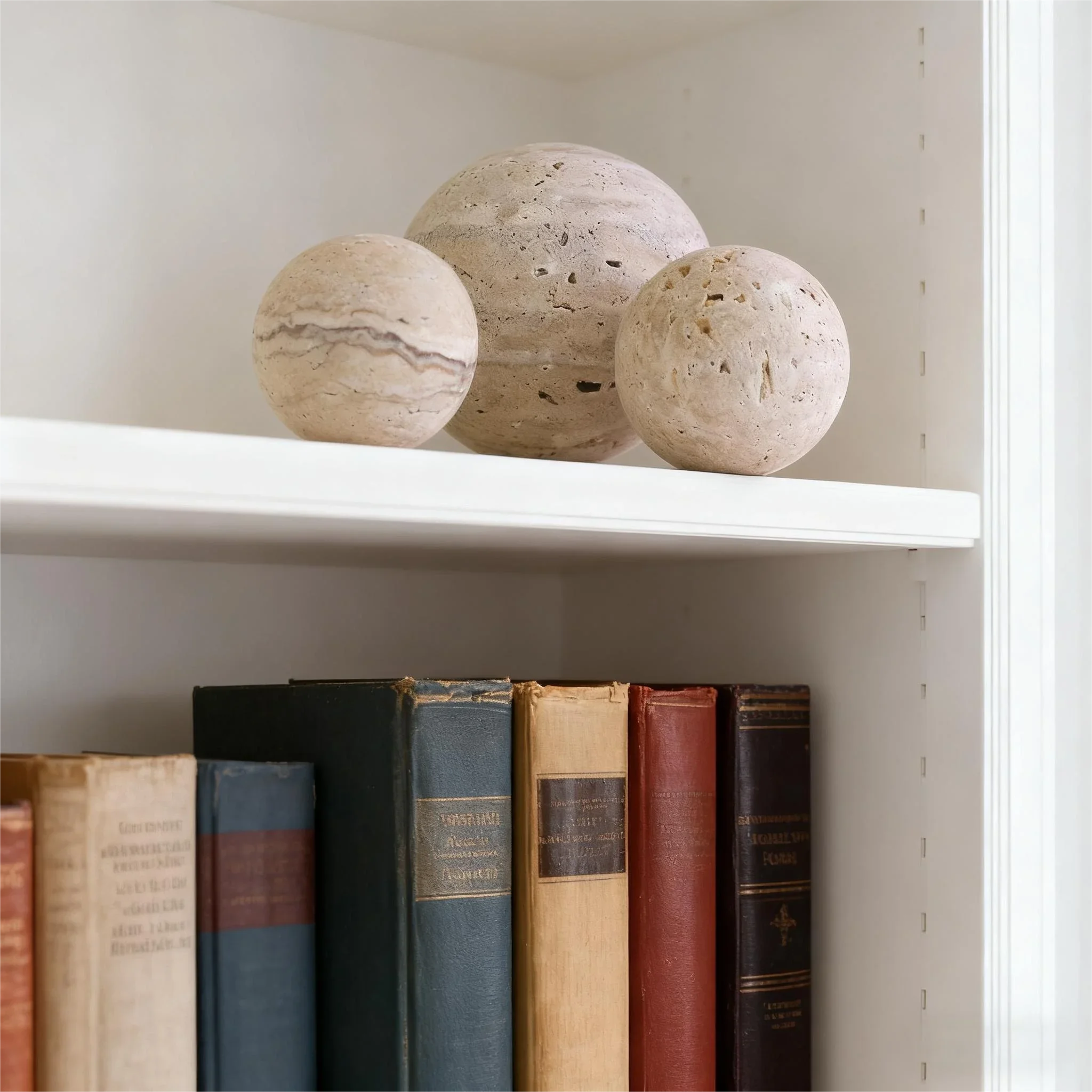 ​Wabi-Sabi Travertine Sphere, Natural Yellow Marble Ball Decor - Hand-Polished Stone Orb for Home & Office (8cm, 10cm, 12cm)​