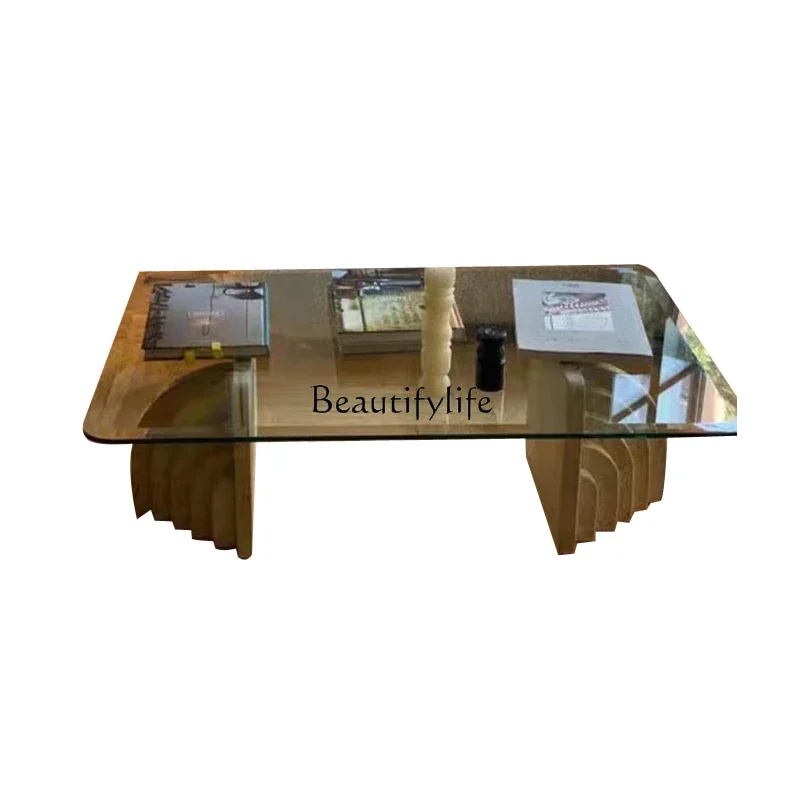 35**Travertine coffee table B & B model room Hotel living room Creative tempered glass countertop