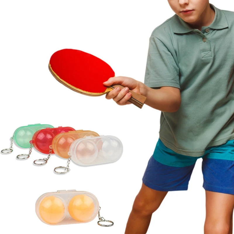 652D Contenedor pelotas ping-pong 2 pelotas para estuche con llavero Artículo imprescindible para